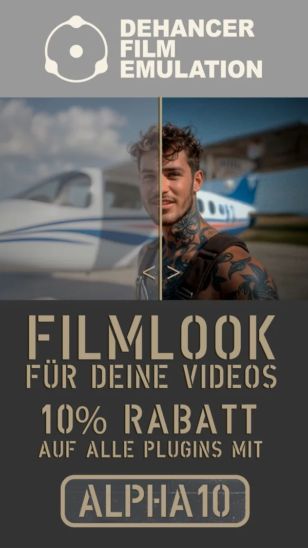 Dehancer Film Emulation: Filmlook für deine Videos, 10 % Rabatt auf alle Plugins mit dem Code ALPHA10