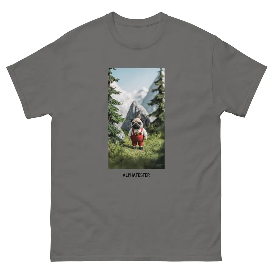 T-Shirt pug explorer in Holzkohle