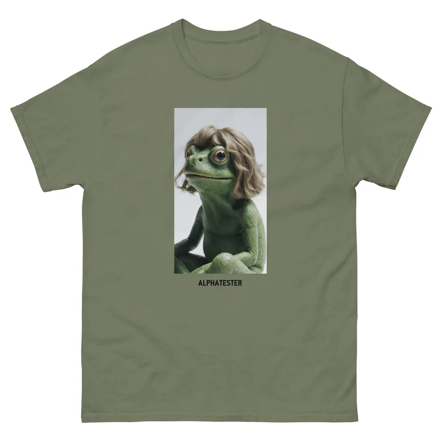 T-shirt frog with a wig in Military Green