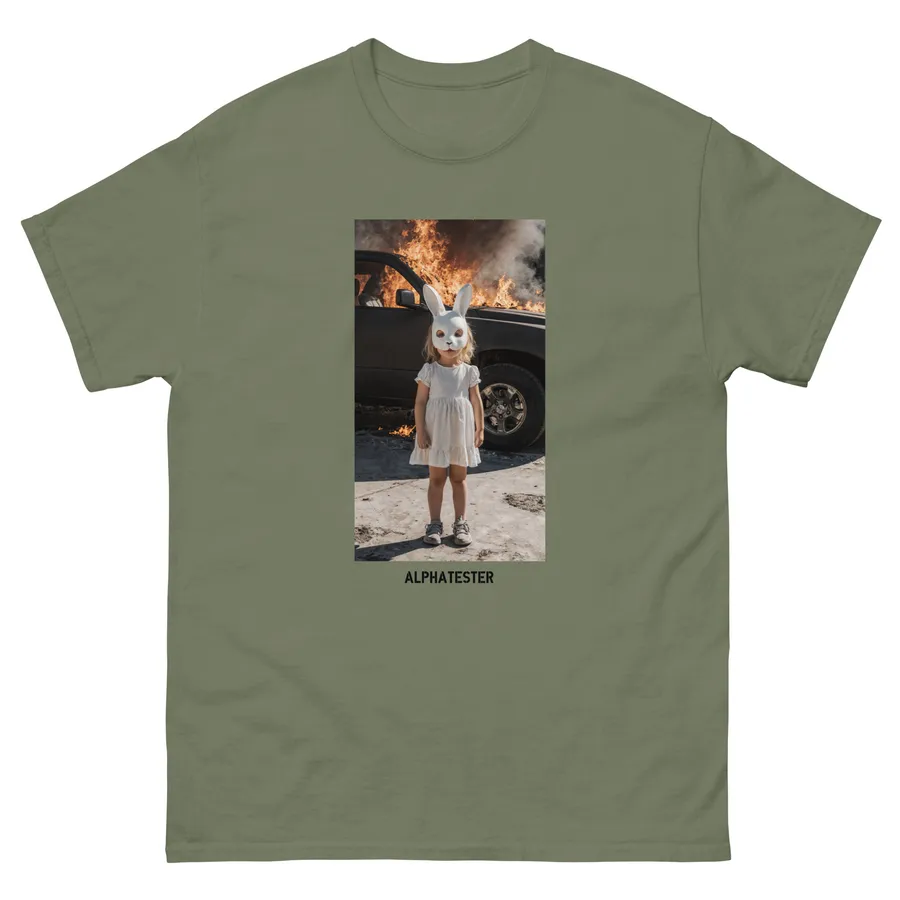 T-shirt rabbit fire girl in Military Green