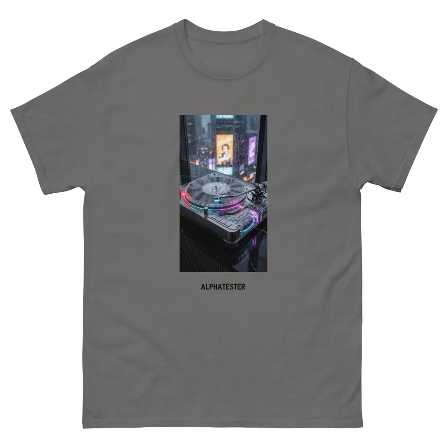 T-Shirt schallplattenspieler in Holzkohle