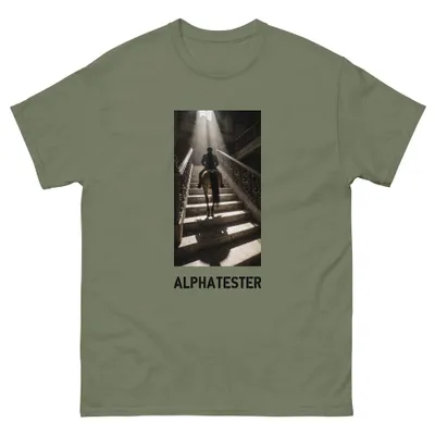 T-Shirt staircase horse: Ein Mann im Anzug reitet auf einem Pferd eine breite Steintreppe hinauf.